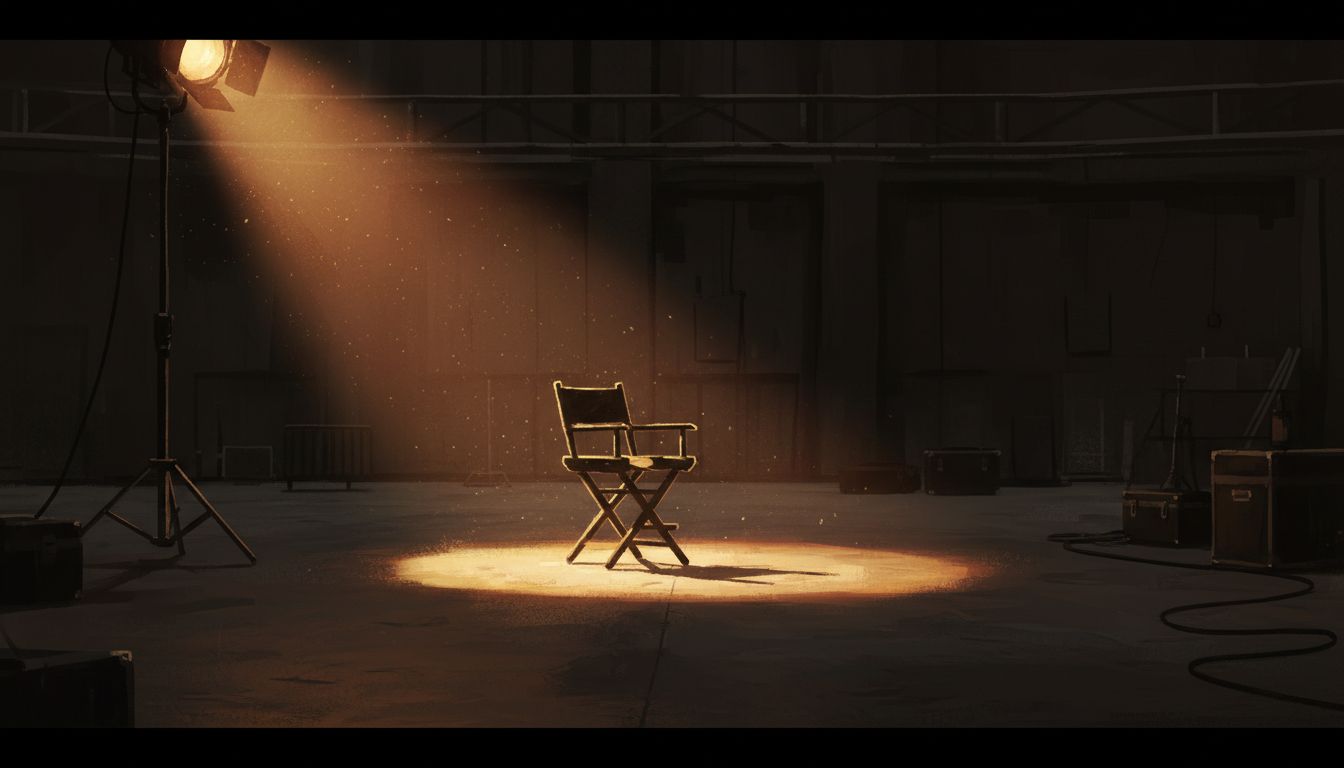 AIM Director — cinematic still of an empty soundstage